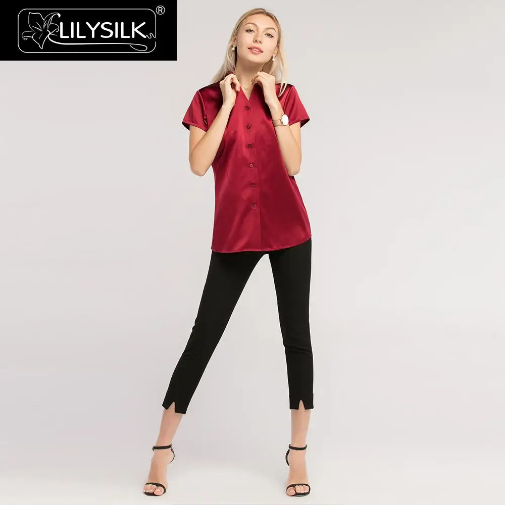 Блузка LilySilk женская базовая с треугольным вырезом и короткими рукавами 19