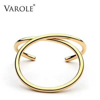 

VAROLE Simple Lines Exaggerated Cuff Bracelets & Bangles Gold Color For Womens Brand Summer Metal Bangle Pulseiras Gifts Jewelry