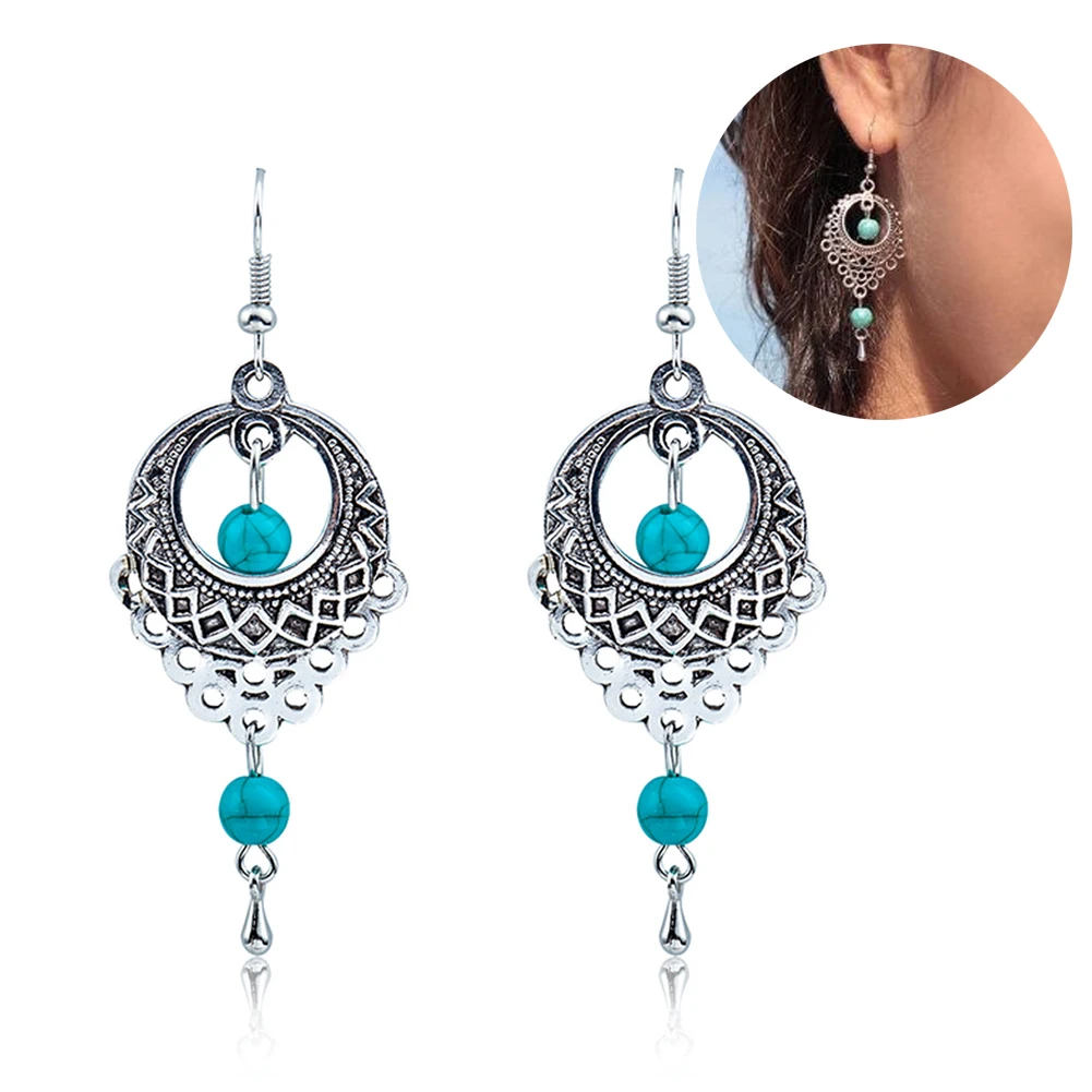 

Boho Women Bead Dangle Hollow Charm Hook Earrings Wedding Jewelry