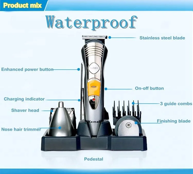 Kemei машинка для стрижки волос 7 в 1 профессиональный триммер перезаряжаемая Бритва для дома для мужчин триммер для носа и бороды машинка для стрижки 41D