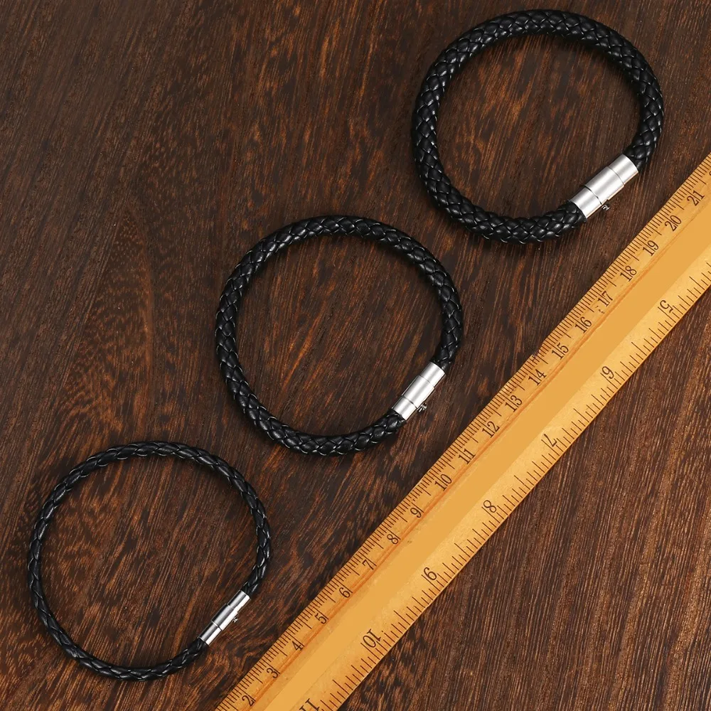 4/6/8mm Men’s Leather Bracelet Black Brown Braided Bracelets Male Jewelry Gift Stainless Steel Magnet Clasp LBM118A
