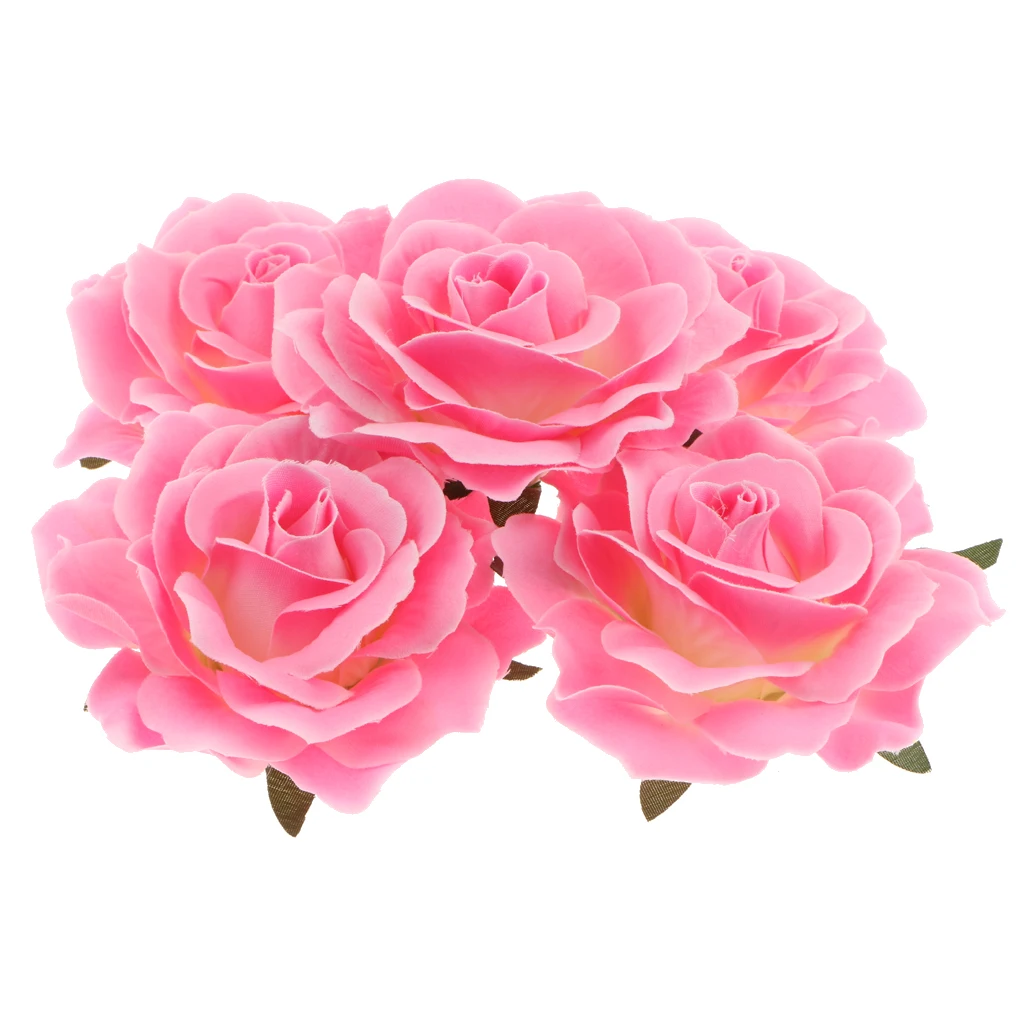 5Pcs Silk Rose Heads Artificial Flower for Wedding Bride Bouquet Party Background Decor DIY Crafts Supplies Photo Props