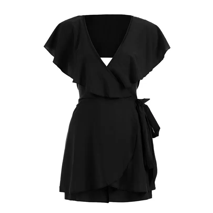 Plus Size New Women Summer Fashion Casual Daily Sexy Halter V-neck Lady Elegant Ruffled Lace Slim Jumpsuit #4A19  (9)