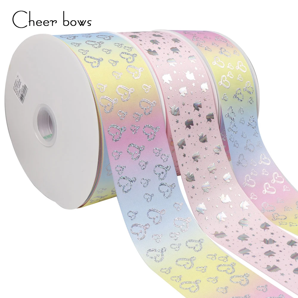 

2Y/lot 3''75mm Colorful Horn Horse Glitter Heart Printed Ribbon Sewing Supplies Home Textile Ribbon DIY Handmade Materials