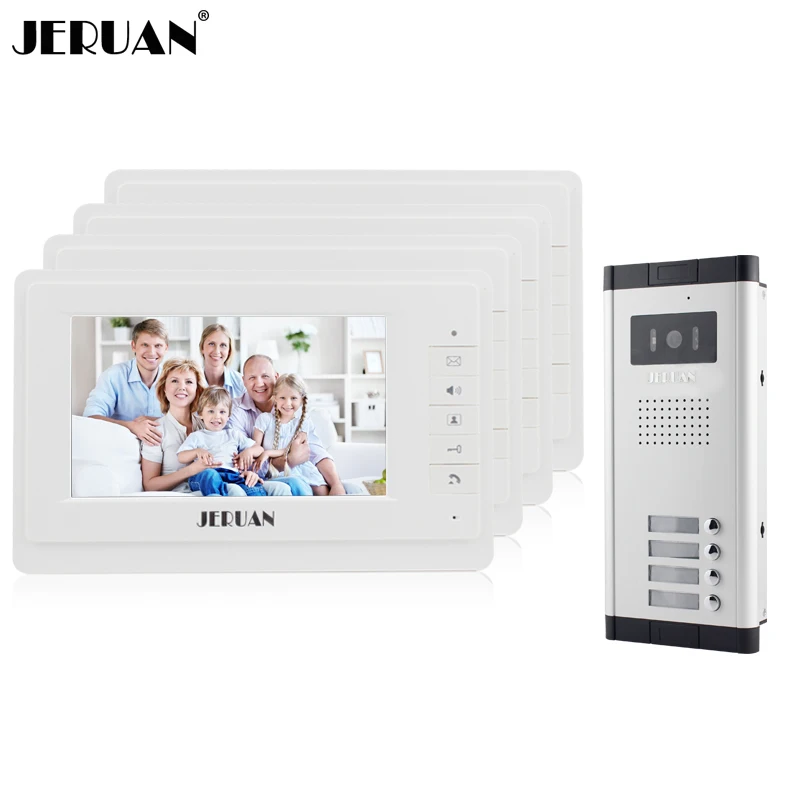 JERUAN New 7\ Video Intercom Apartment Door Phone System 4 White Monitor 1 HD Camera for 4 Household In Stock Wholesale JERUAN New 7\ Video Intercom Apartment Door Phone System 4 White Monitor 1 HD Camera for 4 Household In Stock Wholesale