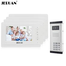 JERUAN New 7″ Video Intercom Apartment Door Phone System 4 White Monitor 1 HD Camera for 4 Household In Stock Wholesale