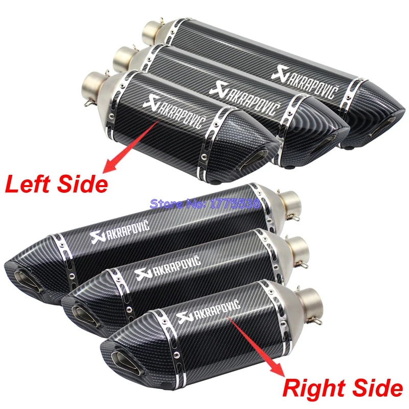 

Left/Right Side Motorcycle Akrapovic Exhaust Universal ID:51mm/61mm L:570mm/470mm/370mm Carbon Fiber Face Motorbike Exhaust Pipe