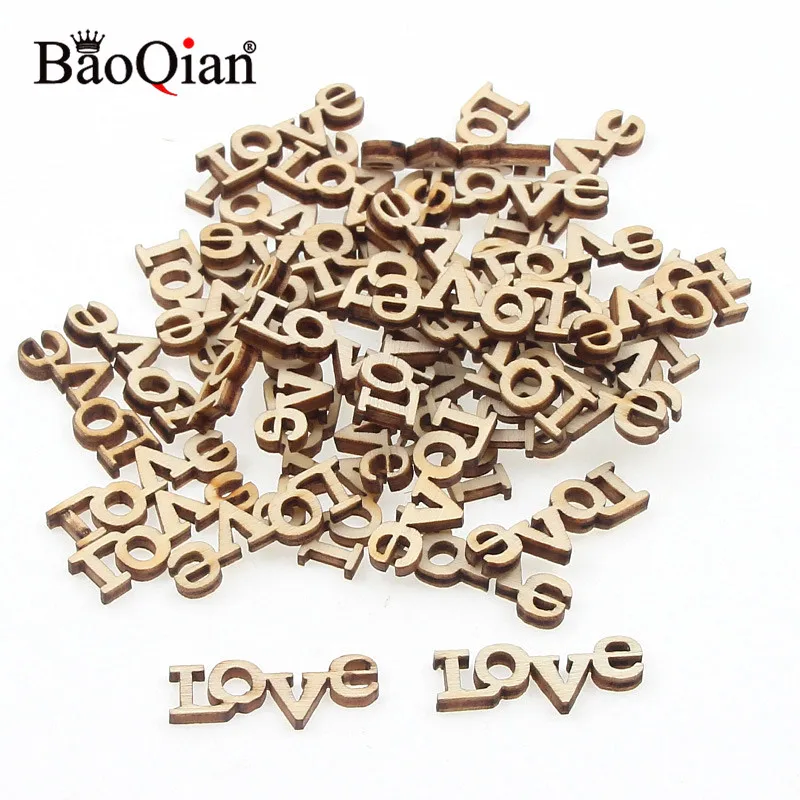 

100Pcs 28x10mm LOVE Wooden Chip Cutout Discs Decorative For Scrapbooking Wedding Arts Wood Crafts DIY