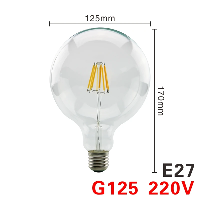 Светодиодный ламп накаливания E27 Ретро Эдисон лампы 220V E14 Винтаж Свеча светильник земной шар люстра светильник ing энергосберегающие Стекло шарика - Испускаемый цвет: G125 E27