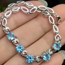 Отличающаяся хорошей устойчивостью натуральный 5 мм Швейцарский Голубой Топаз браслет s925 стерлингового серебра ювелирные украшения для женщин вечерние натуральный синий драгоценный камень