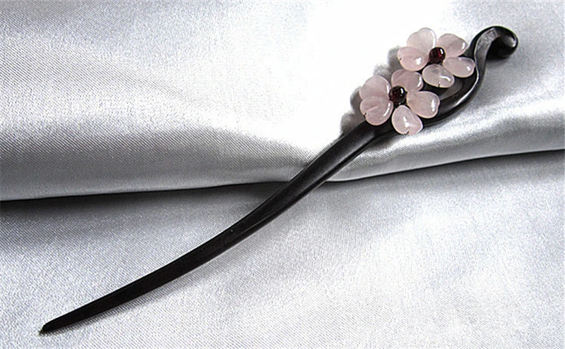 Handmade Ebony Hair Stick Natural Stone Garnet Flower Sticks Pin Chinese Style Jewelry Vintage Accessories WIGO0787 | Украшения и