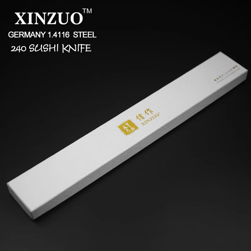 XINZUO 9.5'' Sashimi Knife Din 1.4116 Steel Forged Steel Kitchen Knives Salmon Sushi Fishing Fillet Knife Cherry Wood Scabbard