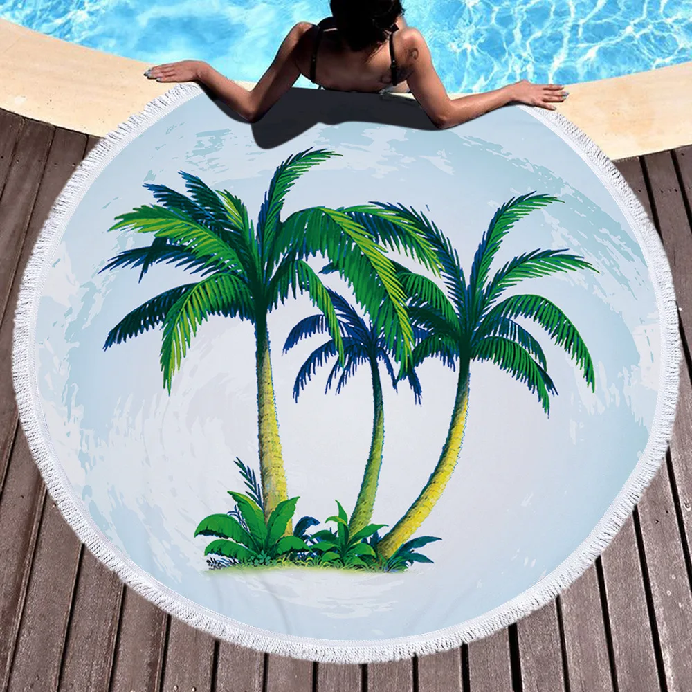 

Printed Tropical Coconut Beach Towel Round Microfiber Beach Towels Roundie for Adults Serviette De Plage Toalla Microfibra