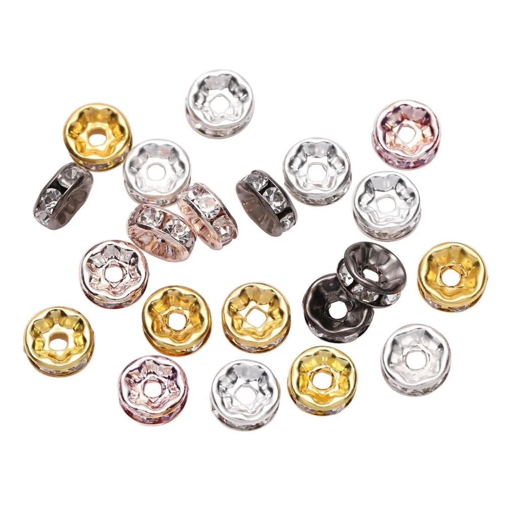 50pcs Rhinestone Rondelles Crystal Loose Spacer Beads for DIY Jewelry Making