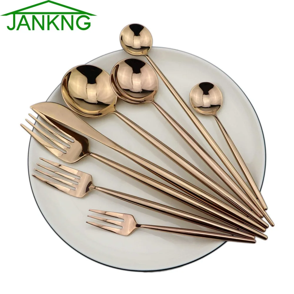 

JANKNG 1-Piece 18/10 Stainles Steel Dinnerware Set Rose Gold Dinner Butter Knife Dessert Fork TeaSpoon Silverware Cutlery Set