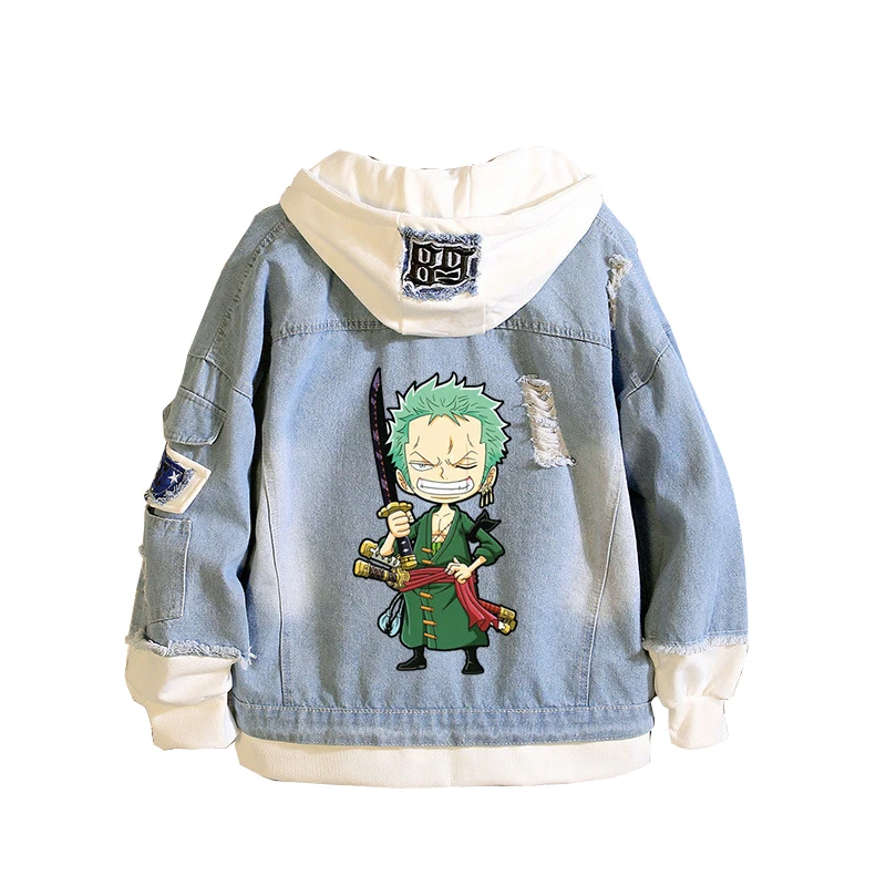 

ONE PIECE Luffy Zoro Cosplay Jeans Denim Jacket Long Sweatshirt Harajuku Streetwear Hoodies Fashion Hooded Coats Windbreaker