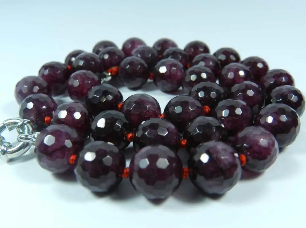 

10mm Faceted Garnet Red Round Beads Necklace 18"AAA+AA+06