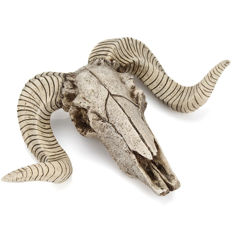 New-Creative Resin Sheep Head Skull Head Wall Hanging 3D Animal Longhorn Sculpture Figurines Crafts Horns Home Decor Ornaments