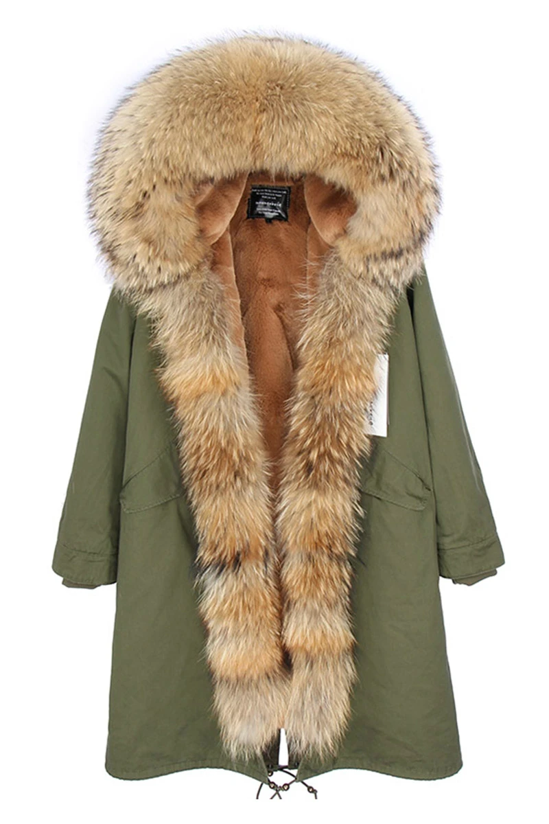 X-long Parkas зимняя куртка женская куртка с натуральным мехом парка с воротником из натурального меха енота Толстая теплая верхняя одежда повседневная съемная - Цвет: green natural B