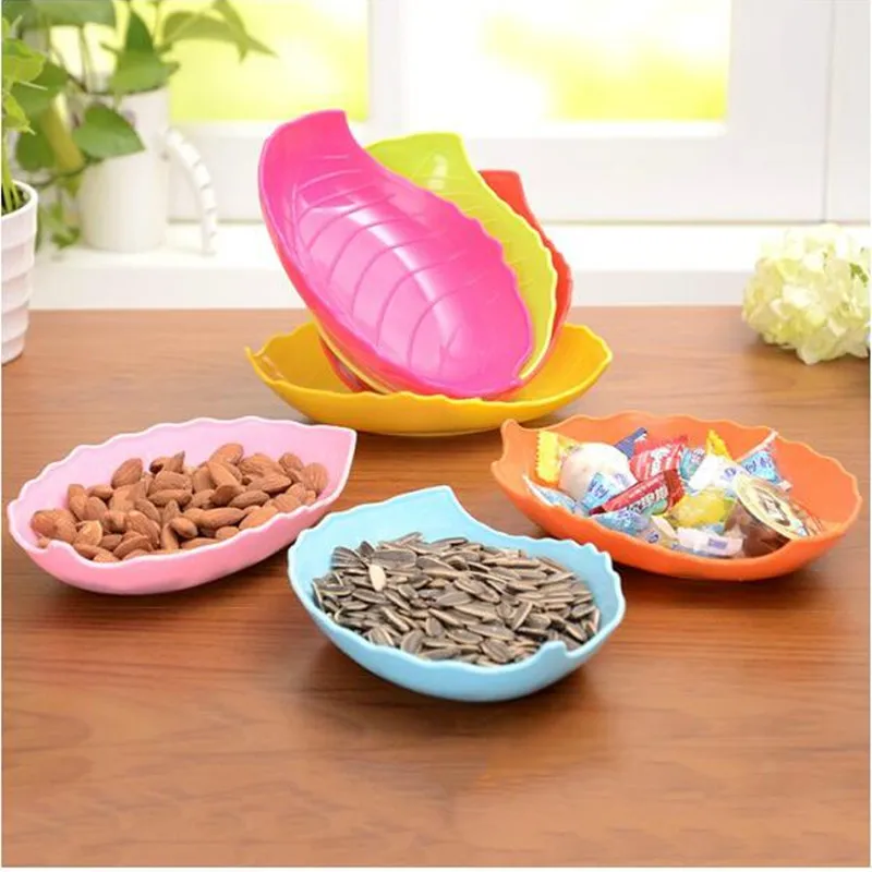 

1 Pcs Candy Colored Fruit Plate Tray Leaves Shape Creative Fruit Plate Fruit Candy Snacks/Nuts/Desserts Tray Dish C5