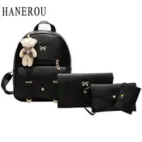 Fashion Bear Backpack Women Bag Big Bow School Bags For Girls 4 Pcs Backpack Female High Quality Leather Backpack Shoulder Bags