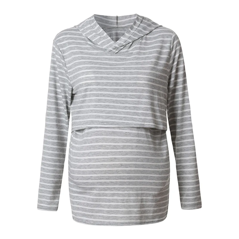 

ARLONEET pregnancy 100% soft cotton Women's Nursing Hoodie Long Sleeves Striped Tops Breastfeeding Hoodie Sweatshirt L0924