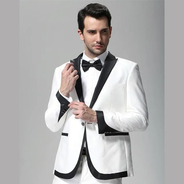 Smoking Et Revers 2017 Noir Marié Hommes Blanc Costume Mariage De 80PknOXwN