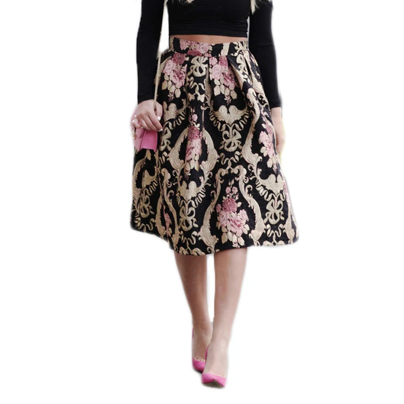 Hot fashion women ladies summer knee length skirts casual floral print