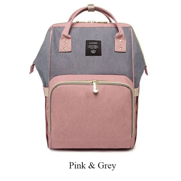 Lequeen модная сумка для мам, сумка для подгузников для мам, Большая вместительная сумка для подгузников, рюкзак для путешествий, сумка для ухода за ребенком, женская модная сумка - Цвет: Pink and Grey