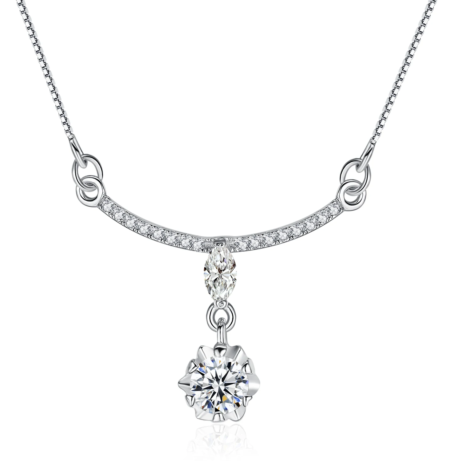 Authentic 925 Sterling Silver Flower Pattern Crystal Pendant Basic Necklace Wholesale Antique