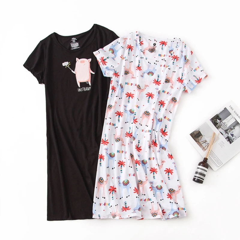 Brand Designer Homewear women nightgowns women nightdresses sleeping dress Women Casual Cartoon Nightgown Ladies Cotton Nightdress Female Round Collar Sleep Dress