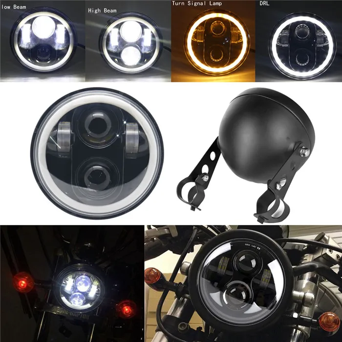 Новинка 5-3/" 5,75 дюймов светодиодные фары halo Ring amber DRL Angel eye корпус фары для Sportster Touring super Glide Dyna Softail - Цвет: B light and housing