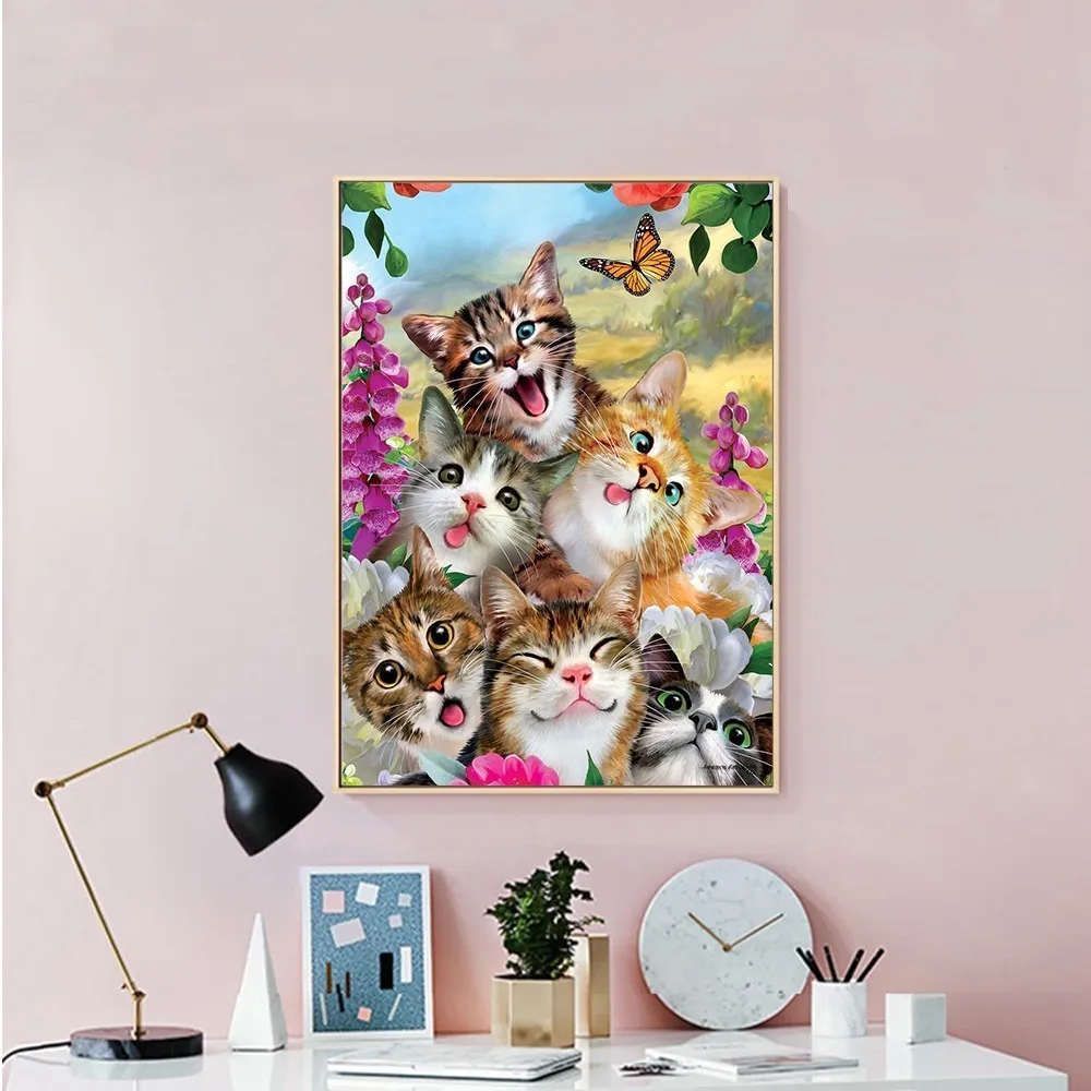 Huacan Diamond Painting Cat Kit Diamond Embroidery Full Square/Round Diamond Mosaic Animal New Arrival Home Decoration