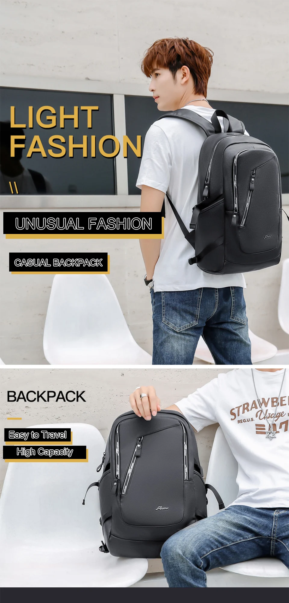 Leather Backpack Laptop 15.6 Inch Backpack Men Women PU Bagpack Waterproof USB Charging Smart Bag College Girls Boys Casual Bags (1)