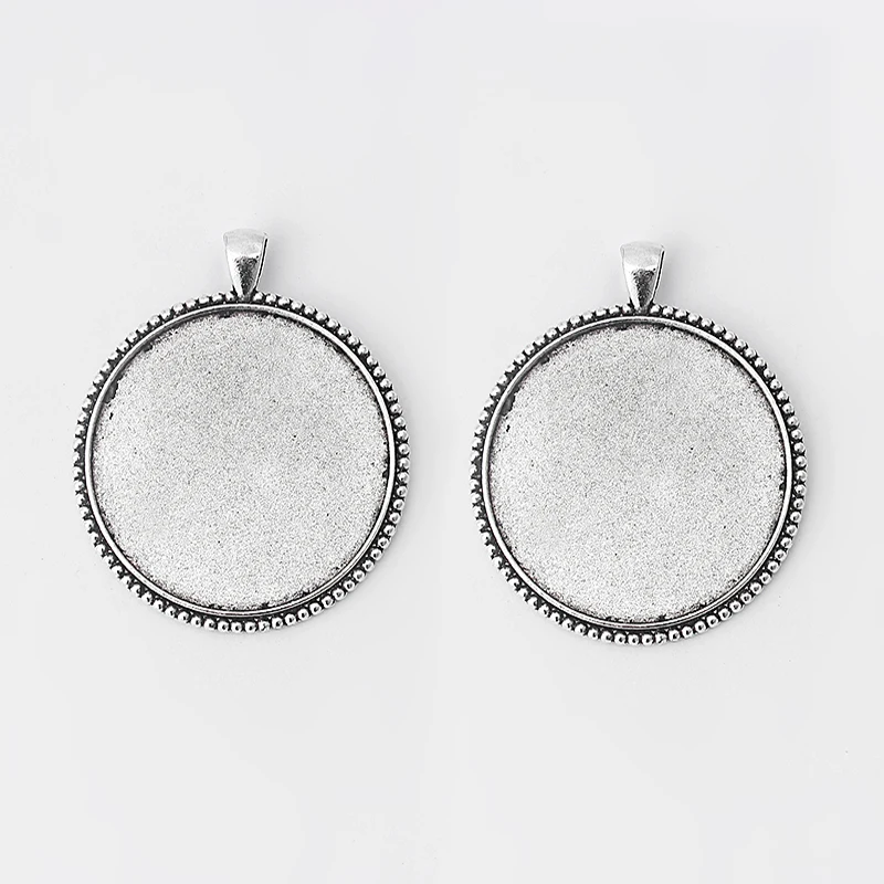 

10pcs Antique Silver 40mm Round PENDANT TRAYS Blank Bezel/Cabochon Setting
