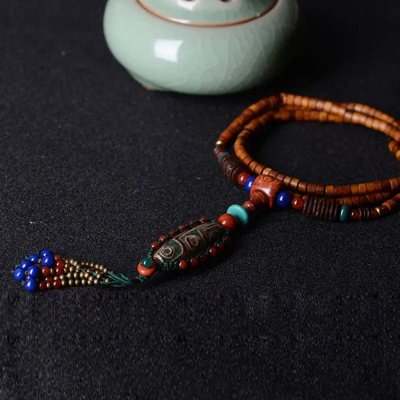 Модные redston винтажные ожерелье из деревянных бусин дзи Подвески бисер, Этнический керамические украшения камень кусочек кокоса ожерелье