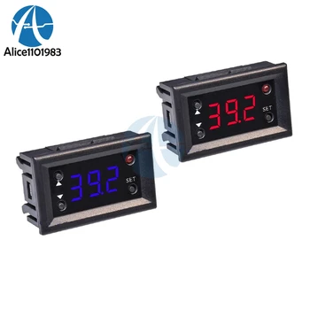 

W1218 Digital Thermostat Temperature Controller Regulator For Incubator Termostat With NTC Probe Red Display DC 12V Red Blue