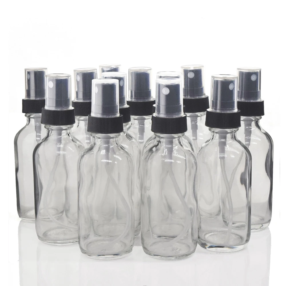 12pcs 60ml Clear Glass Bottle with Mist Spray Empty Refillable Travel Portable Essential Oil Aromatherapy Perfume Atomizer 2 Oz 12x 24x 5ml 10ml thick clear rose gold pink glass essential oil roll on bottle metal roller ball for perfume aromatherapy