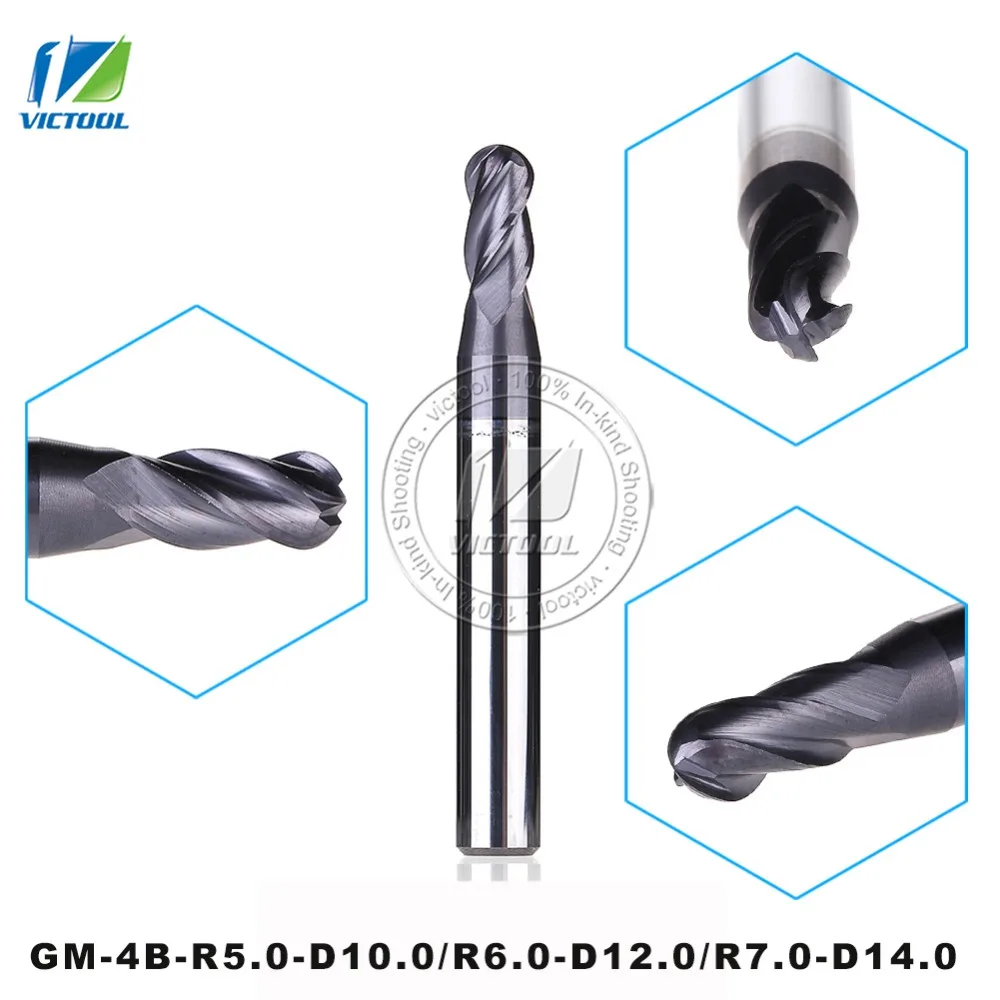 

GM-4B-R5.0/R6.0/R7.0 Cemented Carbide Higher Feed Speed Machining Efficiency 4-flute Ball Nose End Mills Straight Shanks Tools