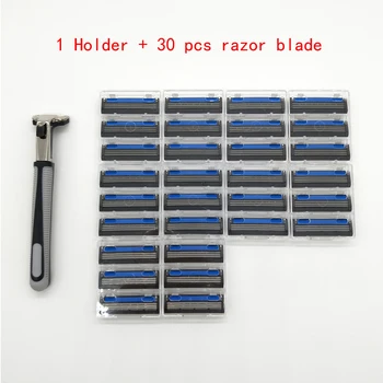 

1 Razor Holder + 30 Pcs Three Layer Razor Blade Men Safety Handle Shaving Razor 3 Blades Shaver Standard Trimmer Replacement