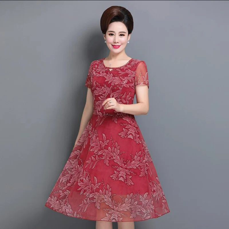 Middle aged Women Summer Chiffon Dress 2019 Elegant Mother Floral