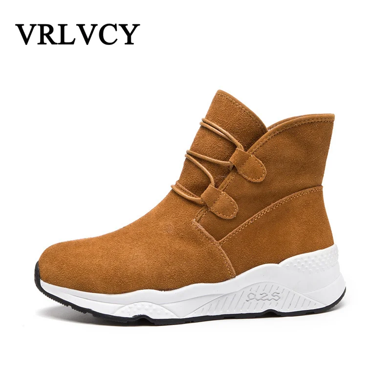

2018 new winter short tube snow boots Korean version of the wild warm thick-soled matte leather plus velvet women's boots