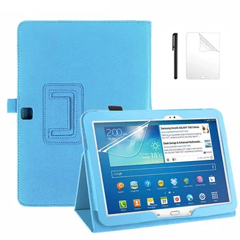 

Litchee Flip Matte PU Leather Case For Samsung Galaxy Tab 3 10.1 inch P5200 P5210 P5220 GT-P5200 Tablet protective case+Film+Pen
