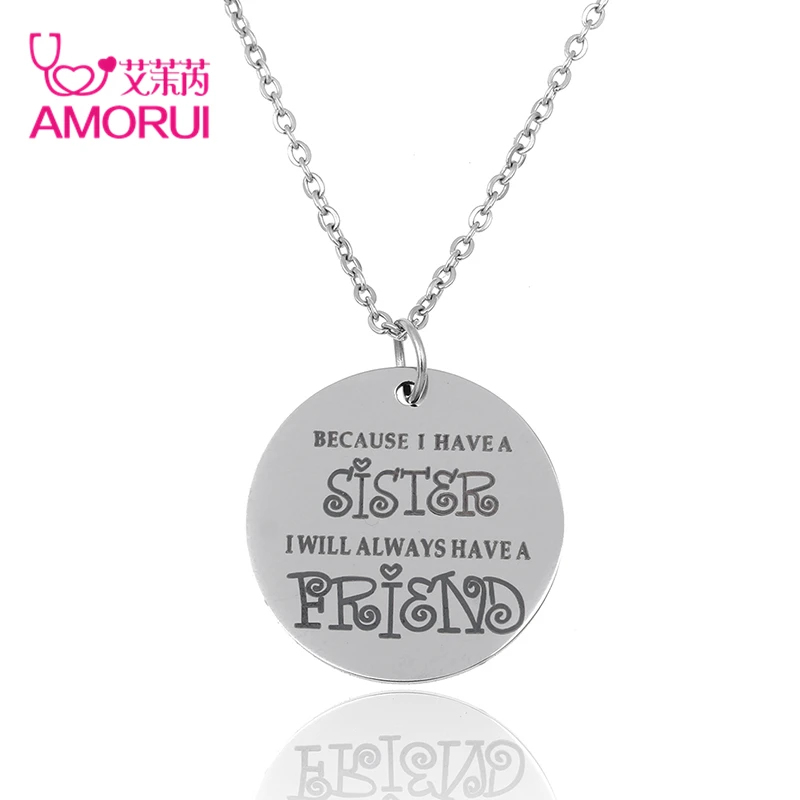 AMORUI Rose Gold Silver Sisters & Best Friends Statement Chain Collier Femme Necklace Family Love Necklaces for Women Jewelry