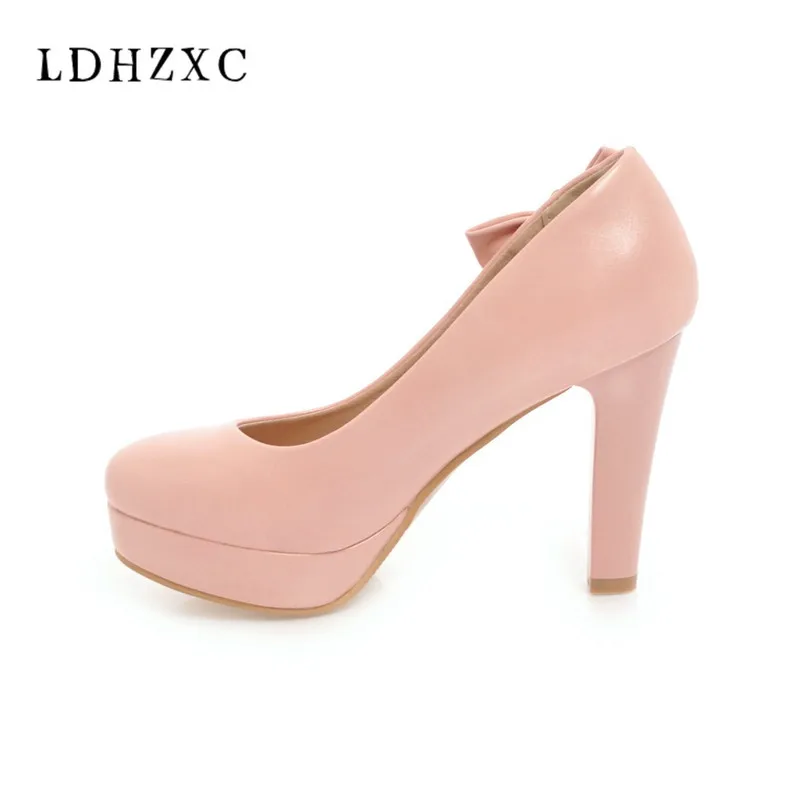 

LDHZXC 2018 new Women Pumps Shoes platform All Match Fashion Thin High Heel spring autumn Ladies Pumps big size 11 12 13 14