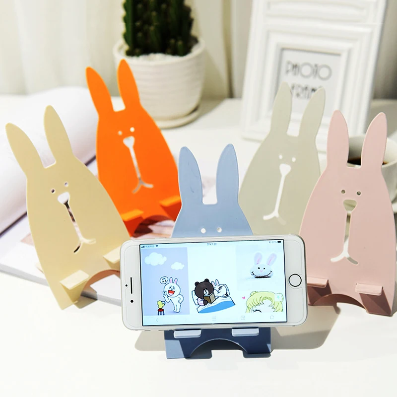 

Universal Mobile Phone Holders Stands Case For iPhone XS Max XR For Samsung Cute Rabbit Wooden Kickstand Smartphone Desk Holder