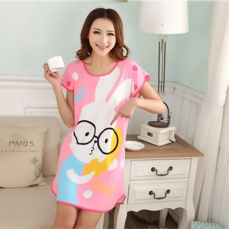 Cartoon Panda Rabbit Mini Dress Animal Sleep tops Women Casual Loose Cotton Long Big Size T-shirt Nightgown Sleepwear