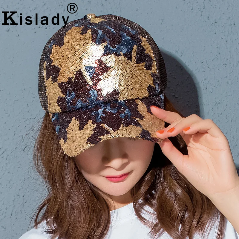 Kislady модная весенне летняя бейсбольная кепка с блестками и Кленовым листом для
