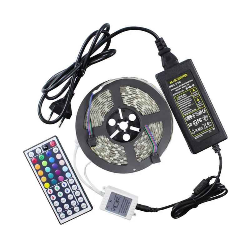 Светодиодный Chirstmas декора полосы света RGB SMD 5050 Водонепроницаемый гибкая лента + 44key RGB светодиодный контроллер + 12 В 5A 60 Вт Мощность адаптер