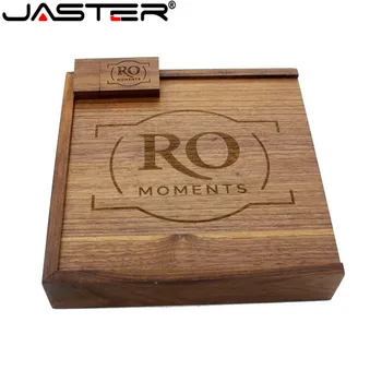 

JASTER Wooden USB Flash Drive 4GB 8GB 16GB 32GB Free Custom Logo Walnut USB 2.0 Flash Disk Pen Drive Walnut Big Box (170*170mm)